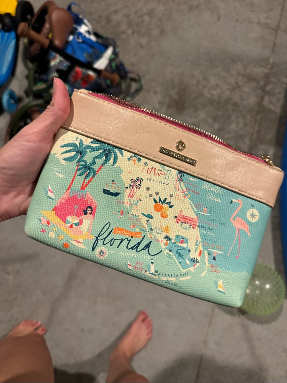 Serafina Mint and Pink Florida Map Cosmetic Pouch